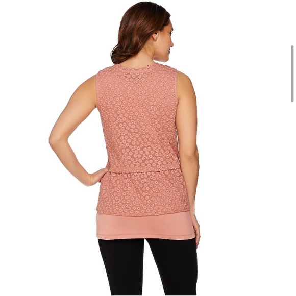 LOGO by Lori Goldstein Women's Pink Floral Embroidered Layered Tank Top - Picture 2 of 6